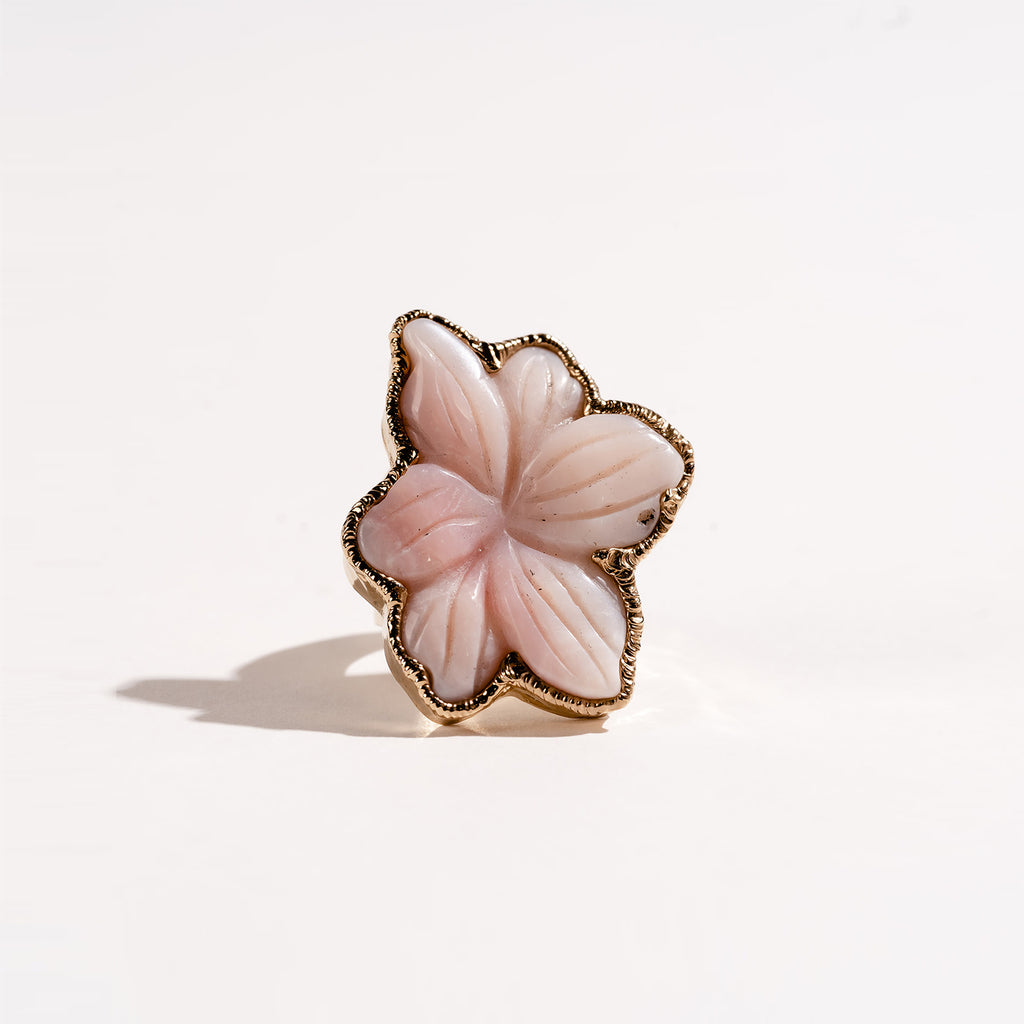 Flower Pink Peruvian Opal Signature Ring