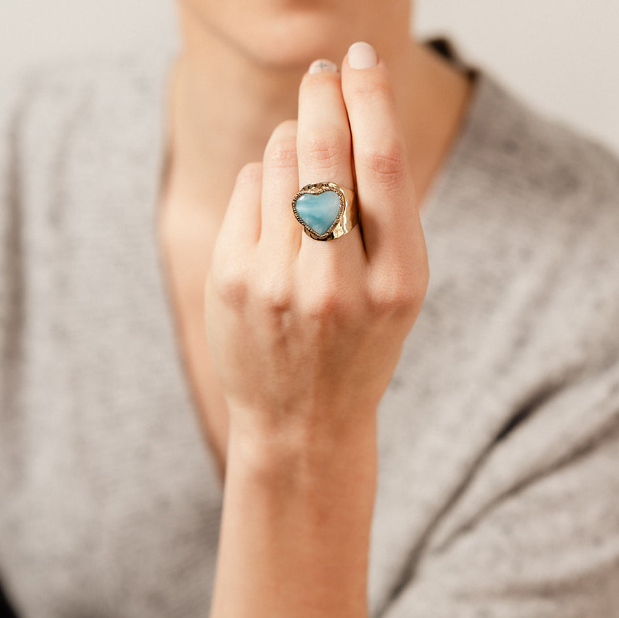 Heart Larimar Signature Ring