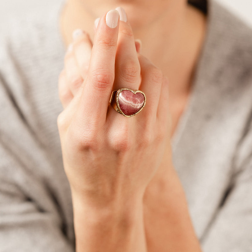 Heart Rhodochrosite Signature Ring