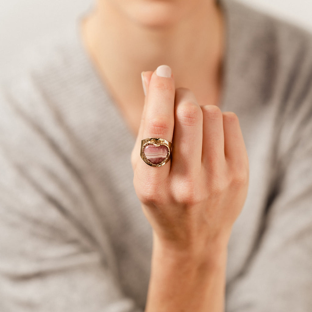 Heart Rhodochrosite Signature Ring